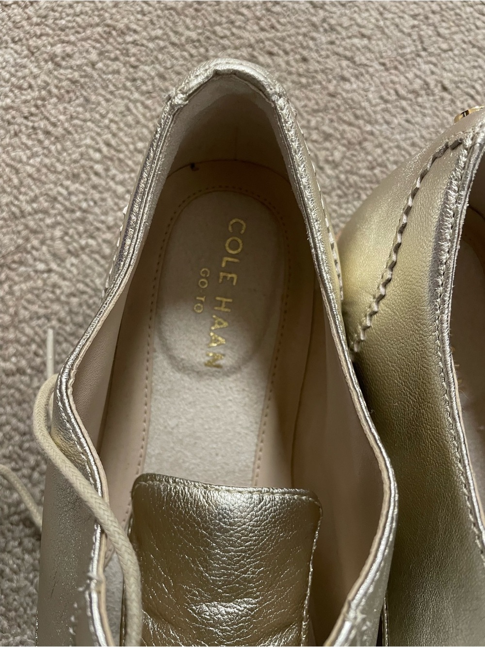 Cole Haan Metallic Gold Lace-Up Oxford Flats - Picture 2 of 8